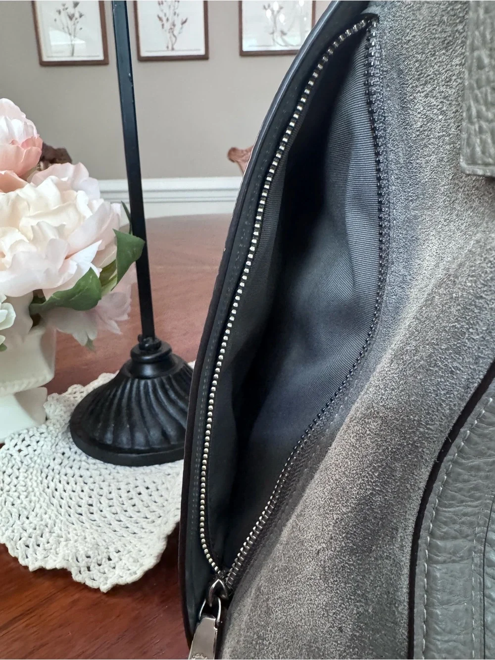 COACH Heather Gray Pebble Leather & Suede Marlon Hobo Bag & Matching Slim Accord